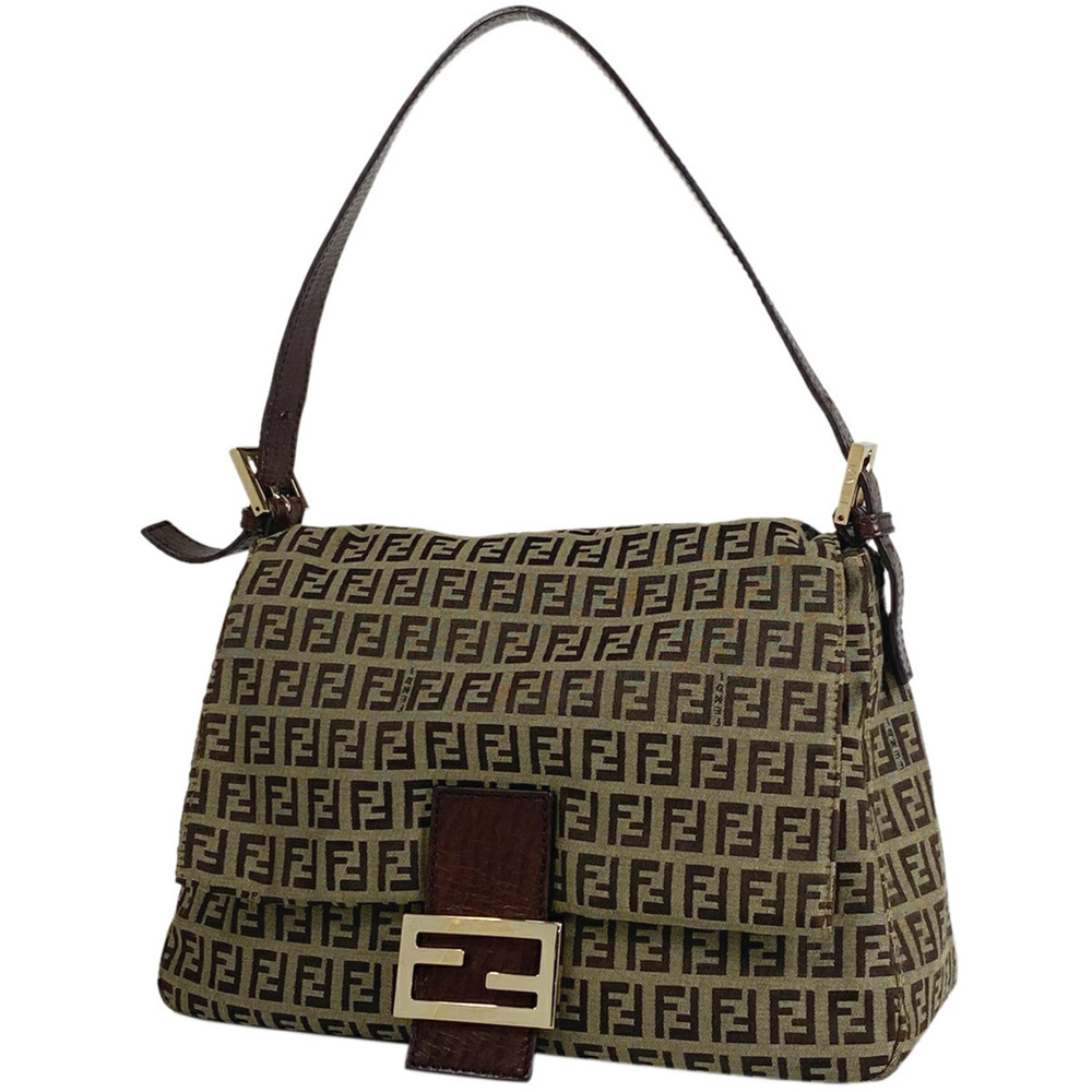 Fendi Zucchino Shoulder Bag Hobo Mamma Bucket Canvas Brown